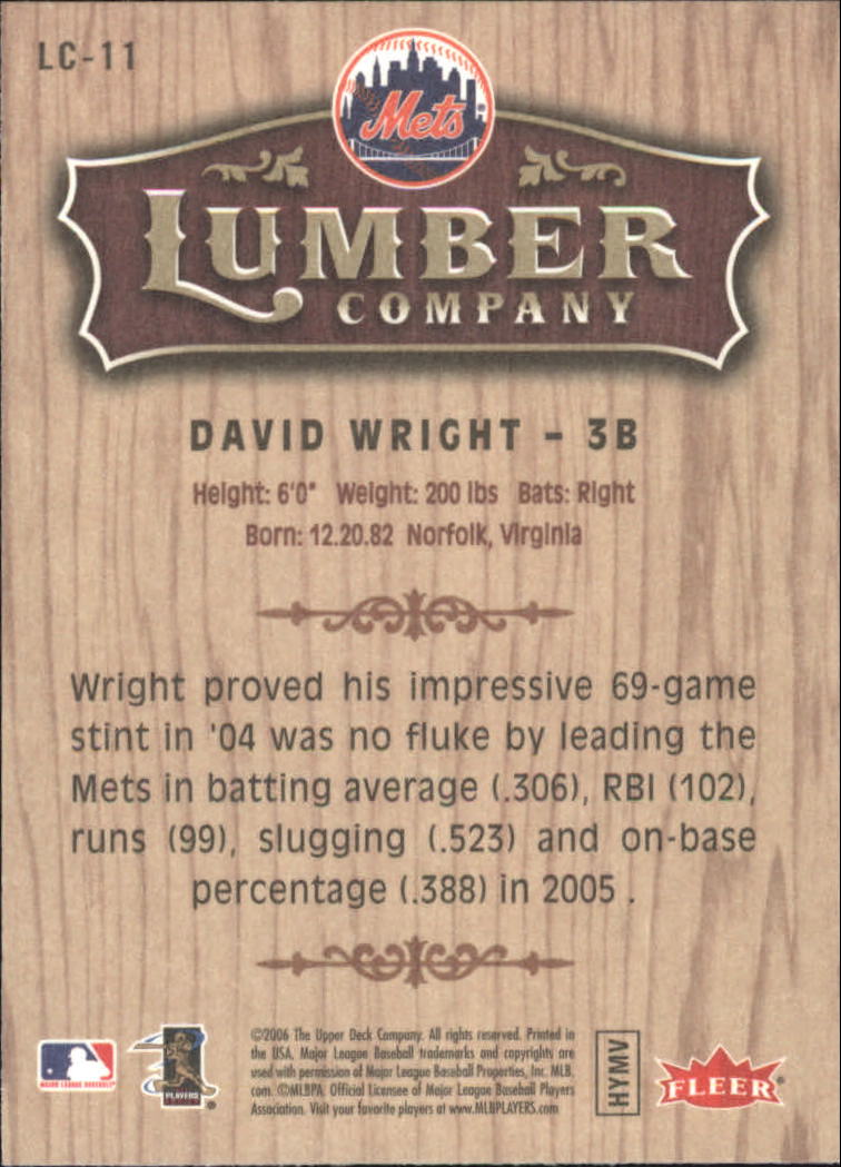 2006 Fleer Lumber Company #LC11 David Wright back image