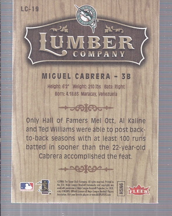 2006 Fleer Lumber Company #LC19 Miguel Cabrera back image
