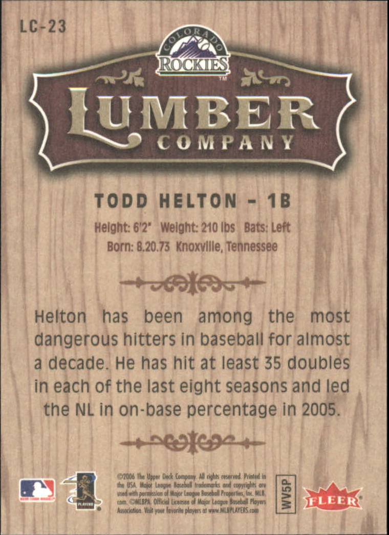 2006 Fleer Lumber Company #LC23 Todd Helton back image