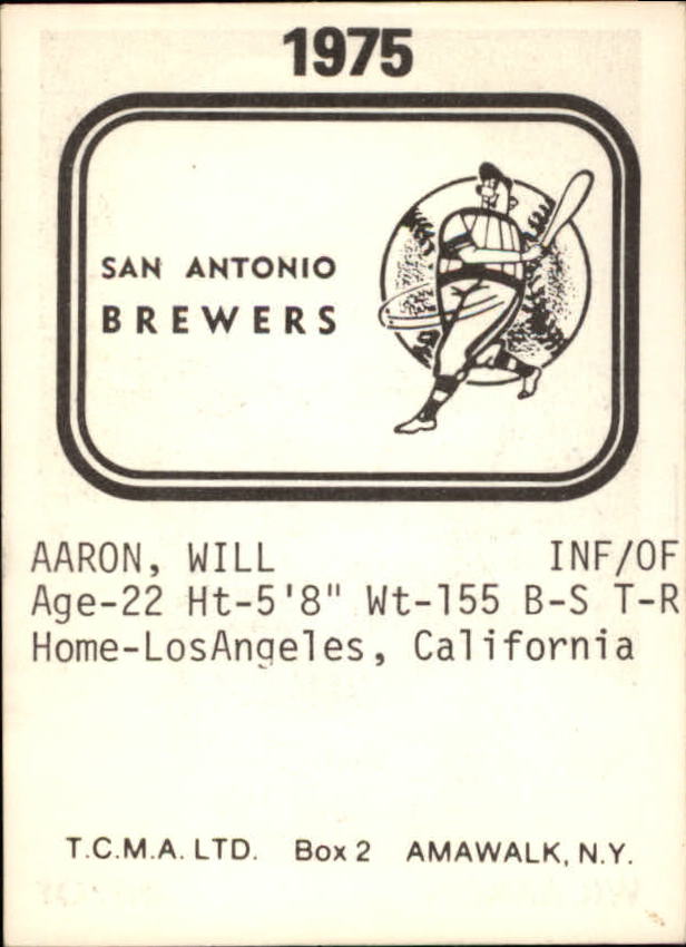 1975 San Antonio Brewers TCMA #1 Wil Aaron back image