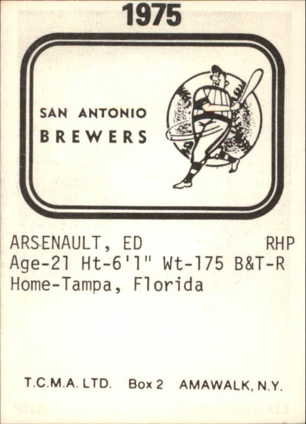 1975 San Antonio Brewers TCMA #2 Ed Arsenault back image