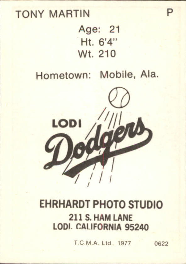 1977 Lodi Dodgers TCMA #10 Tony Martin back image
