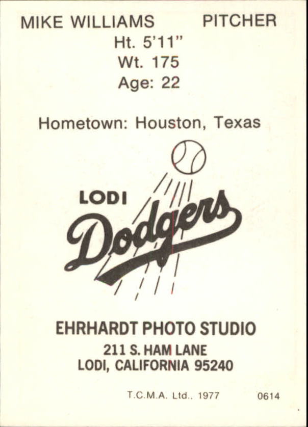 1977 Lodi Dodgers TCMA #25 Mike Williams back image