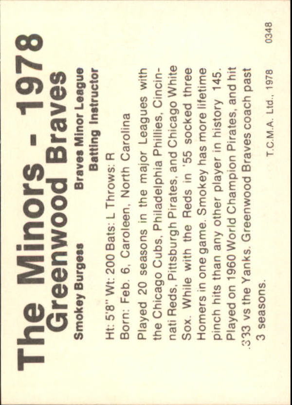 1978 Greenwood Braves TCMA #5 Smokey Burgess back image