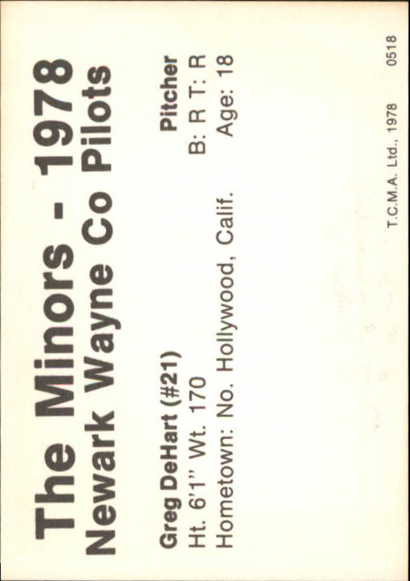 1978 Newark Wayne Co-Pilots TCMA #9 Greg DeHart back image