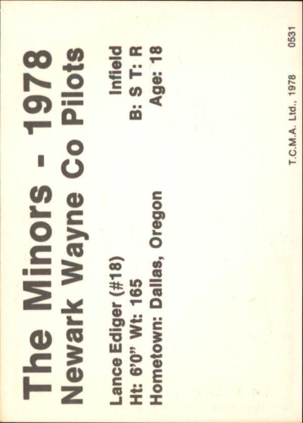 1978 Newark Wayne Co-Pilots TCMA #13 Lance Ediger back image