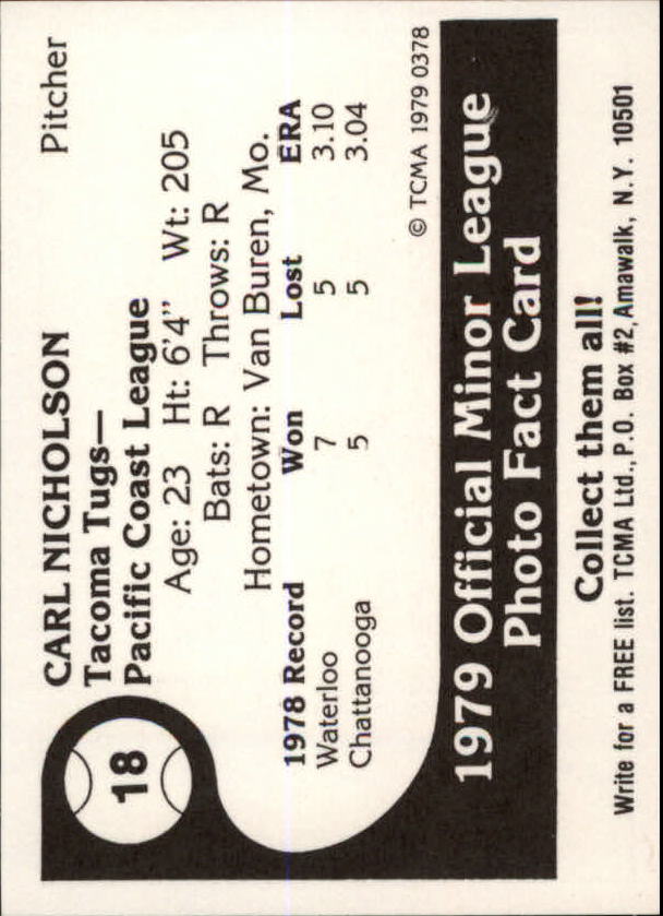 1979 Tacoma Tugs TCMA #18 Carl Nicholson back image