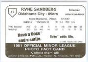 1981 Oklahoma City 89ers TCMA #17 Ryne Sandberg back image