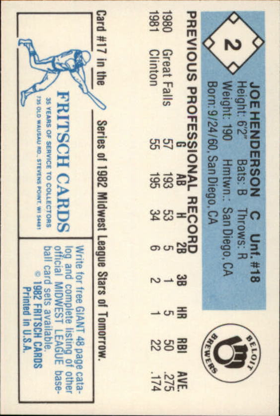 B6545- 1982 Fritsch Minor League Baseball Cards1 -You Pick- 15+ FREE US SHIP - Picture 5 of 59