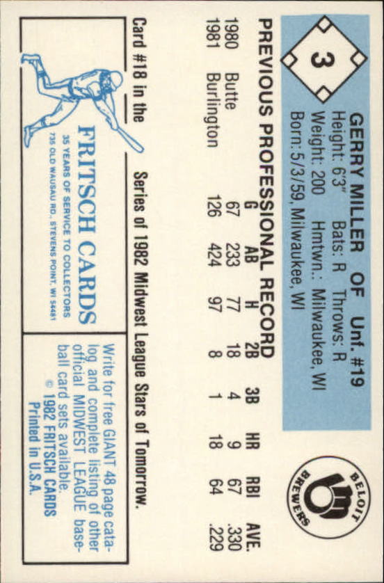 B6545- 1982 Fritsch Minor League Baseball Cards1 -You Pick- 15+ FREE US SHIP - Picture 7 of 59