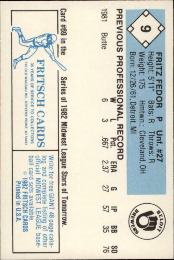 B6545- 1982 Fritsch Minor League Baseball Cards1 -You Pick- 15+ FREE US SHIP - Picture 19 of 59