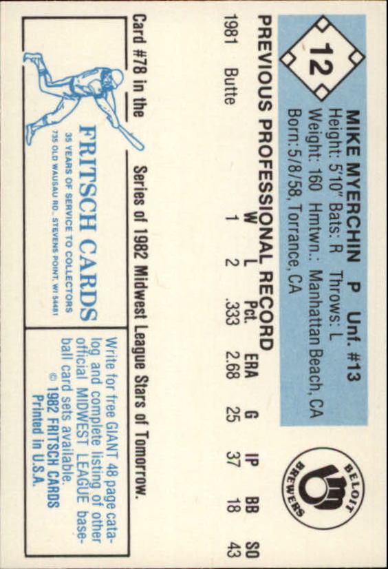 B6545- 1982 Fritsch Minor League Baseball Cards1 -You Pick- 15+ FREE US SHIP - Picture 25 of 59