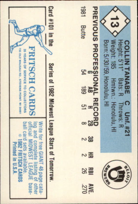 B6545- 1982 Fritsch Minor League Baseball Cards1 -You Pick- 15+ FREE US SHIP - Picture 27 of 59