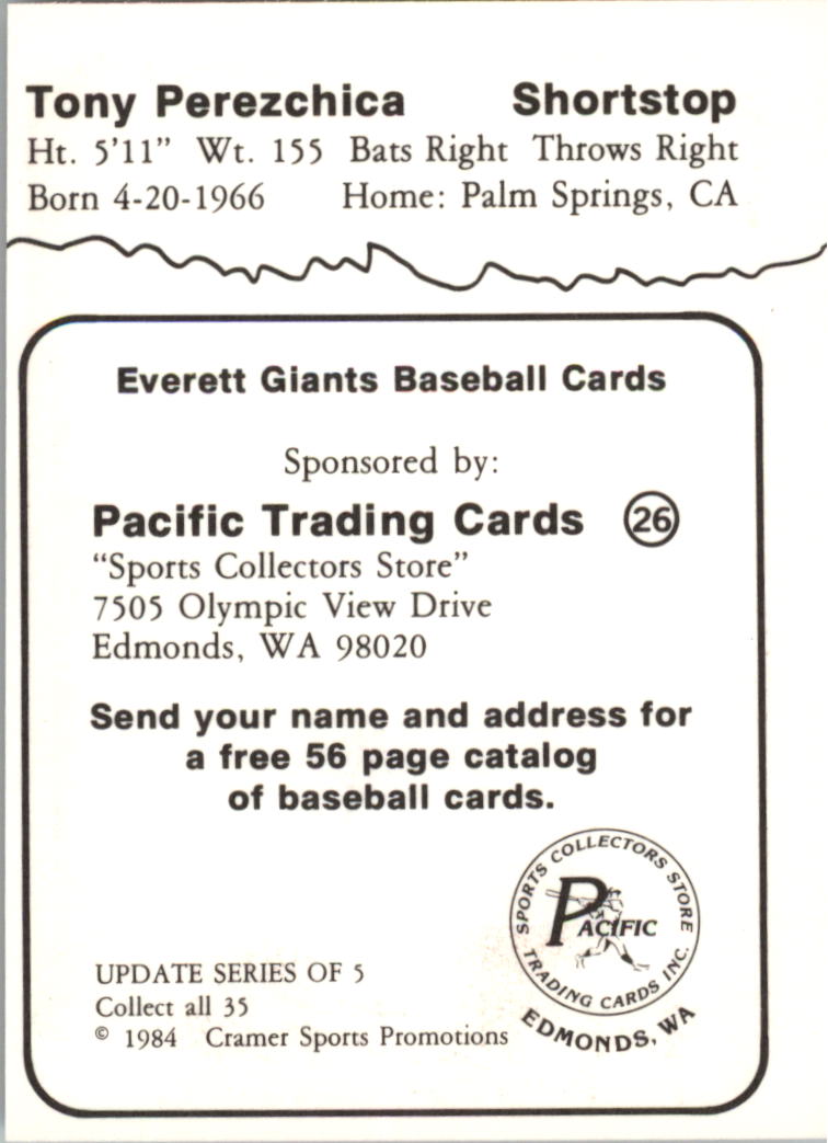 1984 Everett Giants Cramer #30B Tony Perezchica (Late Issue) back image