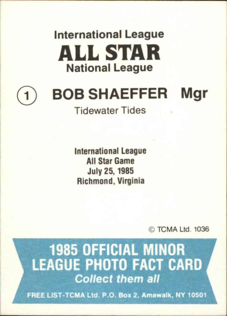 1985 International League All-Stars TCMA #1 Bob Shaffer back image