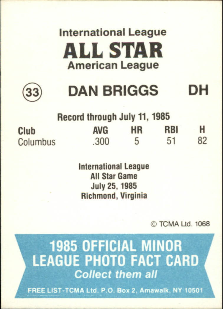 1985 International League All-Stars TCMA #33 Dan Briggs back image