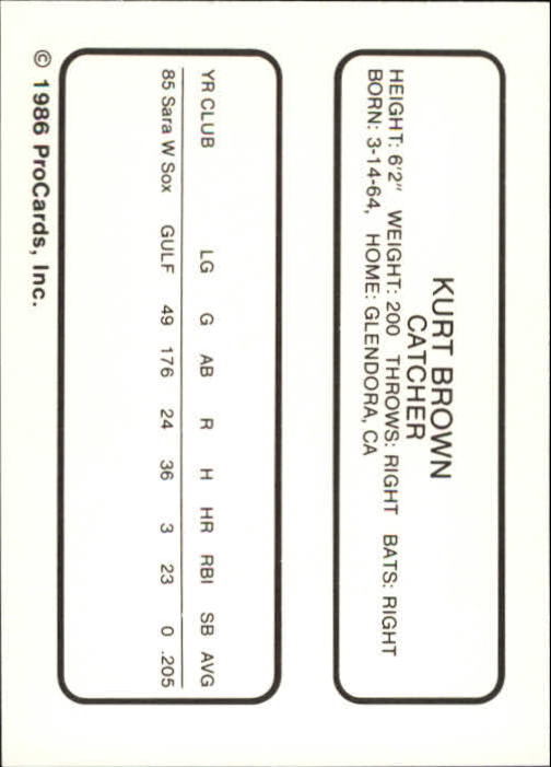1986 Appleton Foxes ProCards #4 Kurt Brown back image