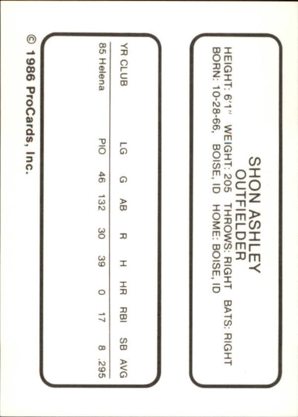 1986 Beloit Brewers ProCards #1 Shon Ashley back image