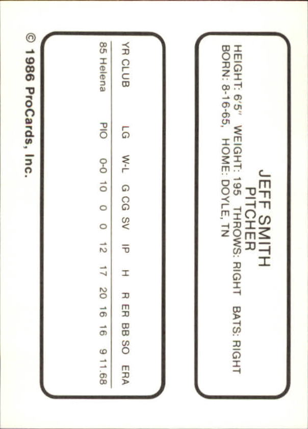 1986 Beloit Brewers ProCards #23 Jeff Smith back image