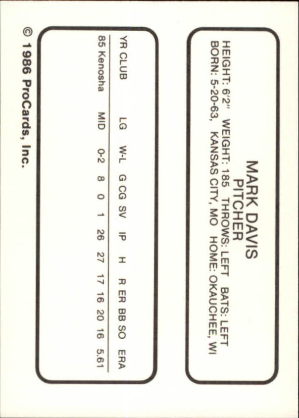 1986 Kenosha Twins ProCards #5 Mark Davis back image