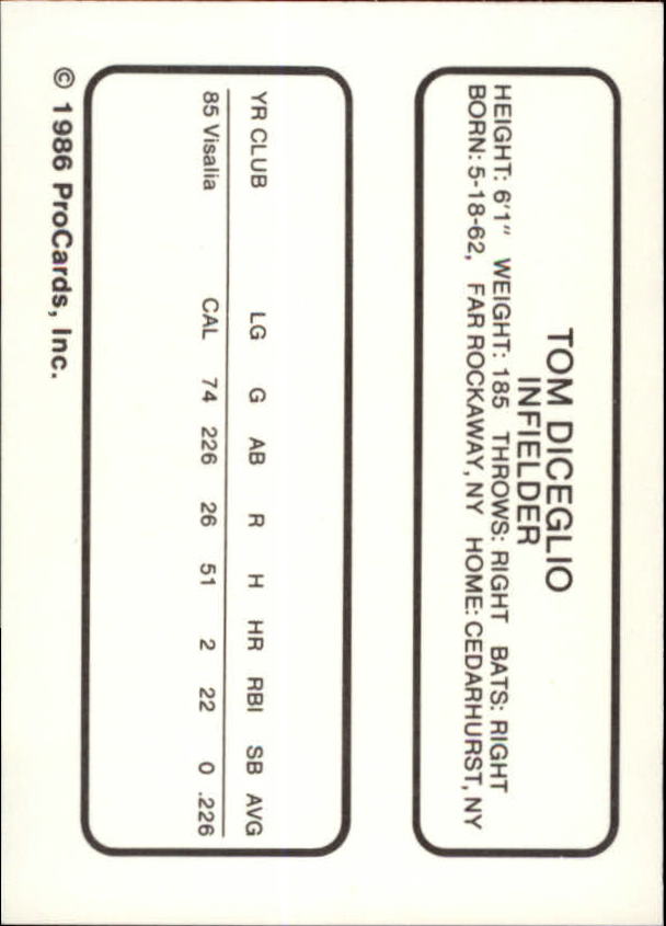 1986 Kenosha Twins ProCards #6 Tom DiCeglio back image