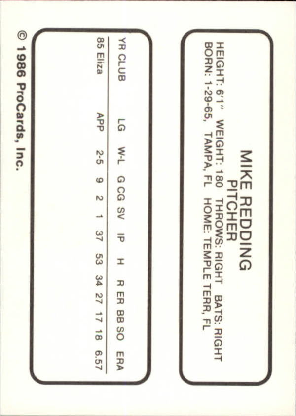 1986 Kenosha Twins ProCards #21 Mike Redding back image