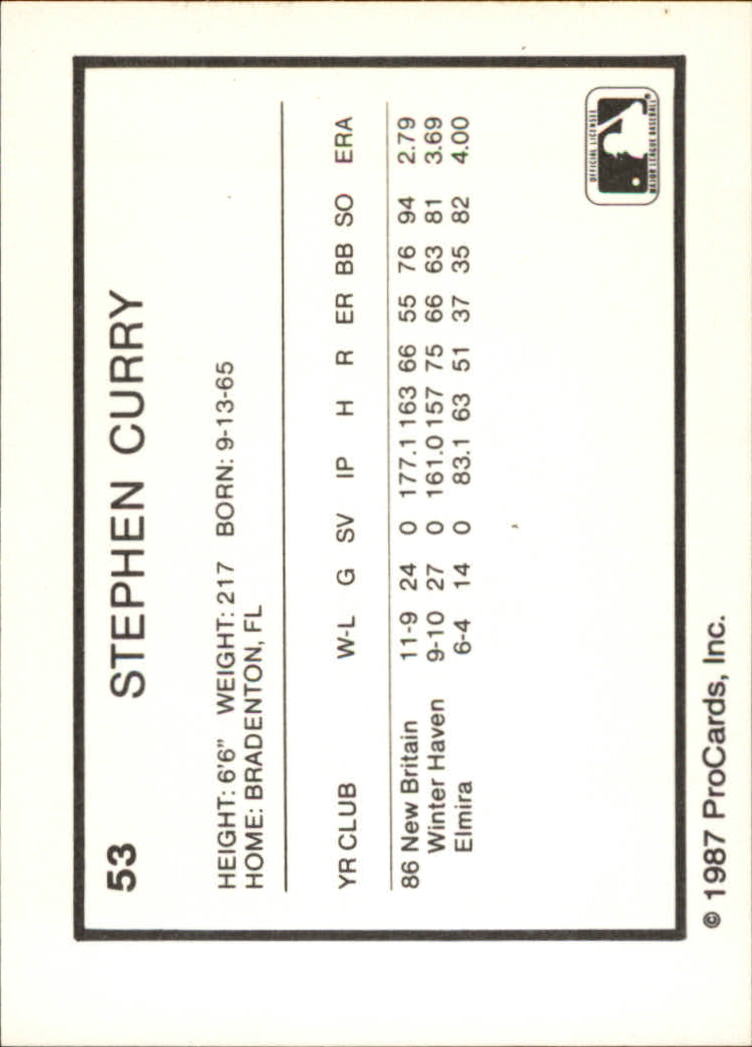 1987 Pawtucket Red Sox ProCards #53 Stephen Curry back image