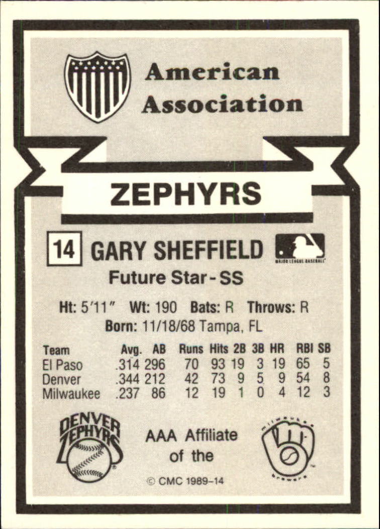 1988 Triple A All-Stars CMC #14 Gary Sheffield back image