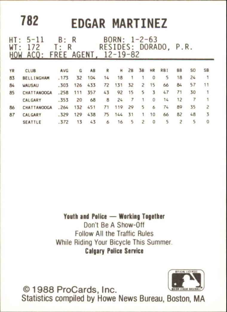 1988 Calgary Cannons ProCards #782 Edgar Martinez back image