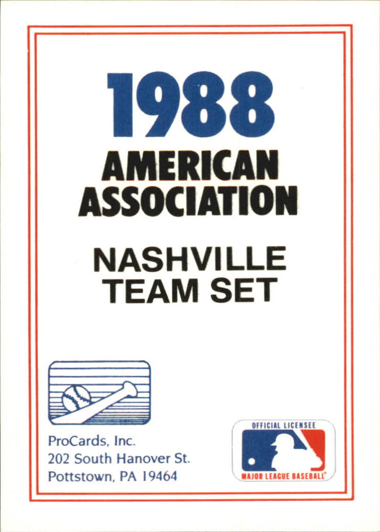 1988 Nashville Sounds ProCards #NNO Checklist