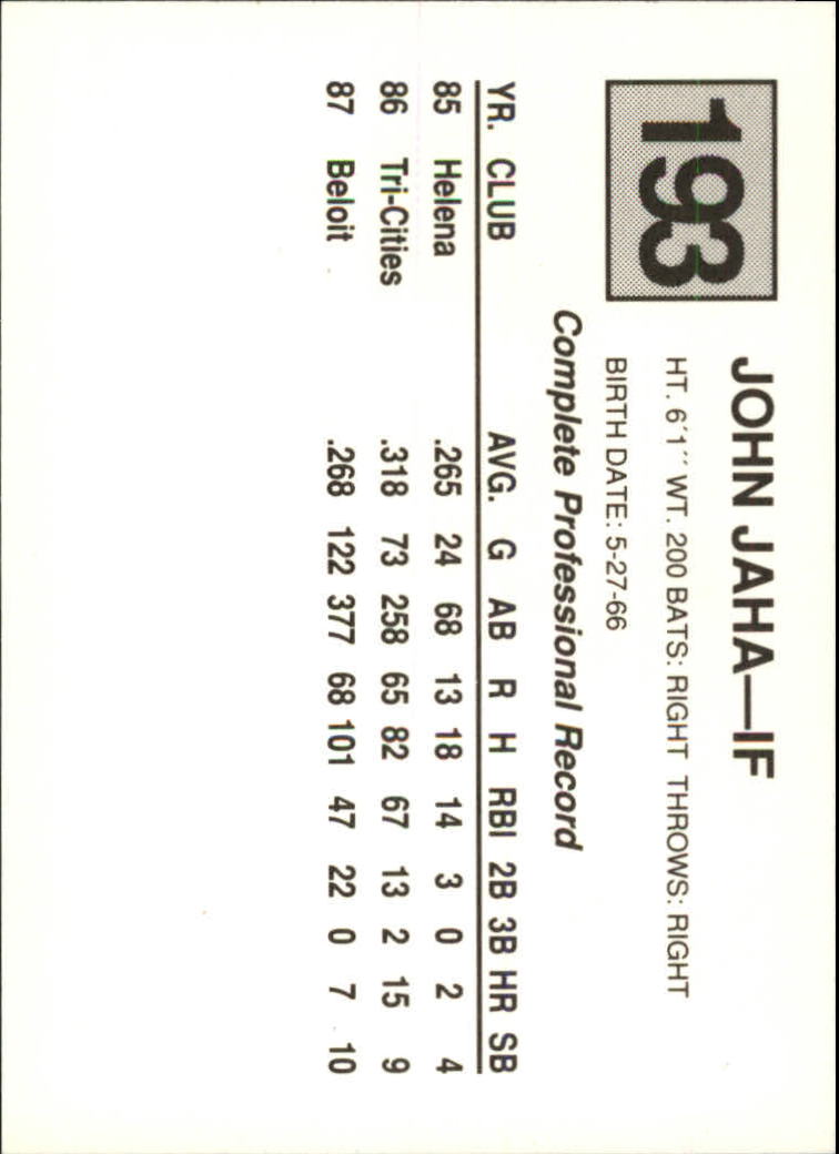 1988 Stockton Ports Cal League Cards #193 John Jaha back image