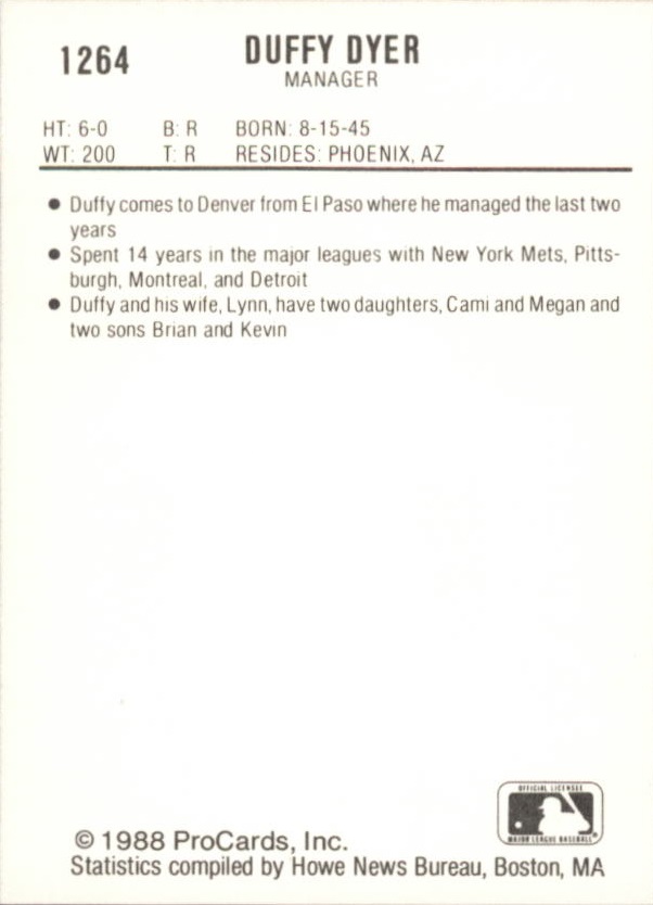 1988 Denver Zephyrs ProCards #1264 Duffy Dyer back image