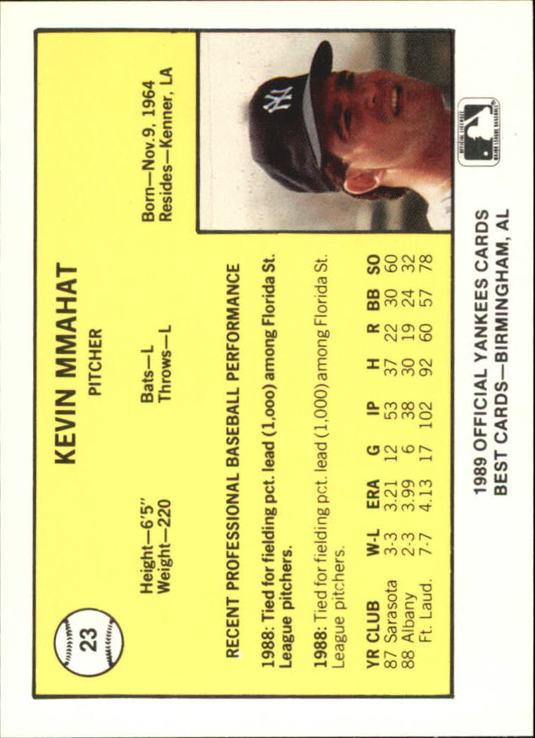 1989 Albany Yankees Best #23 Kevin Mmahat back image