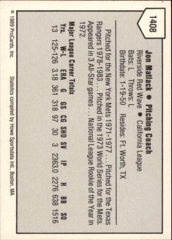 B3128- 1989 ProCards Minor League BB Cards Group7 -You Pick- 15+ FREE US SHIP - Picture 275 of 405