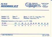 1990 Charlotte Rangers Star #22 Ivan Rodriguez back image