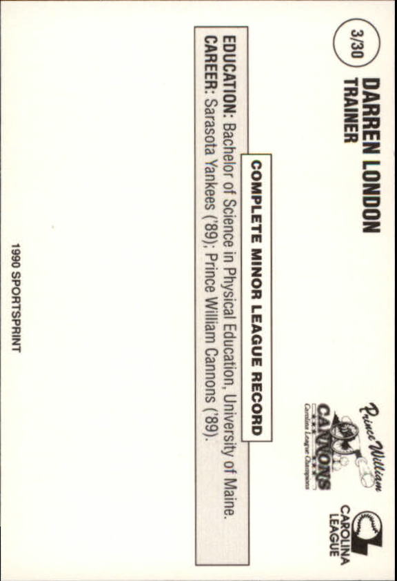 1990 Prince William Cannons Team Issue Baseball Cards - Picture 7 of 61