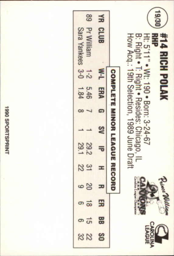 1990 Prince William Cannons Team Issue Baseball Cards - Picture 39 of 61