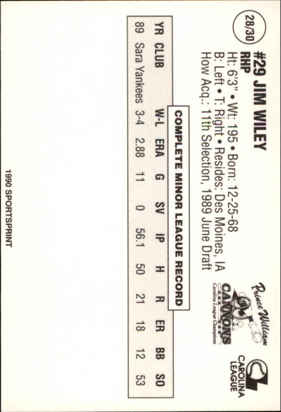 1990 Prince William Cannons Team Issue Baseball Cards - Picture 57 of 61