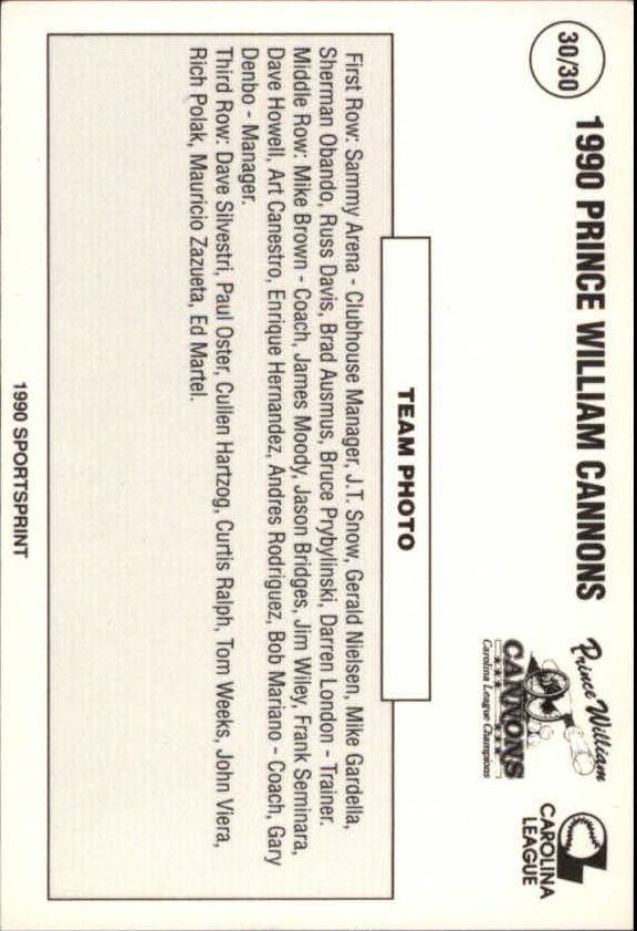 1990 Prince William Cannons Team Issue Baseball Cards - Picture 61 of 61