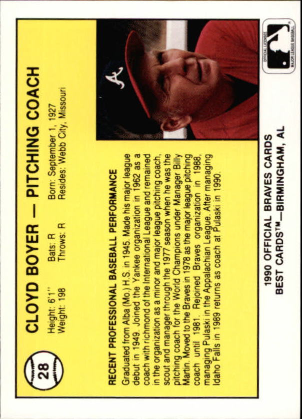 1990 Pulaski Braves Best #28 Cloyd Boyer CO back image