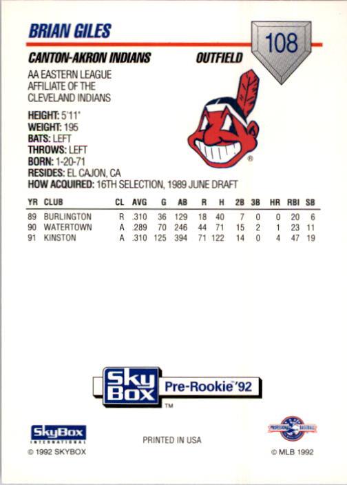 1992 Canton-Akron Indians SkyBox #108 Brian Giles - NM-MT