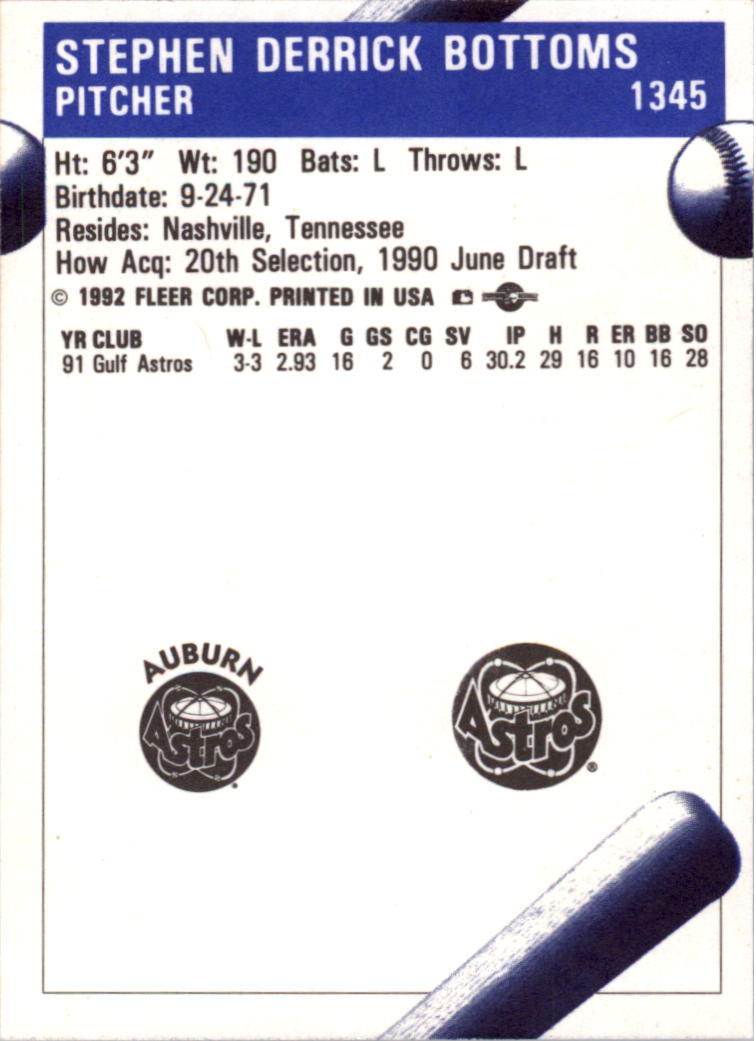 1992 Auburn Astros Fleer/ProCards #1345 Derrick Bottoms - NM-MT