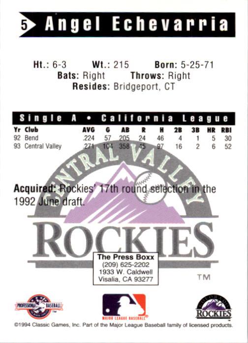 1994 Central Valley Rockies Classic #5 Angel Echevarria back image