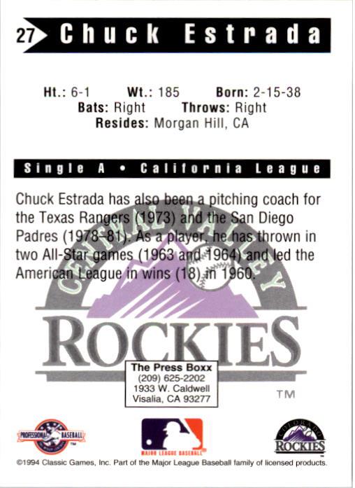 1994 Central Valley Rockies Classic #27 Chuck Estrada CO back image
