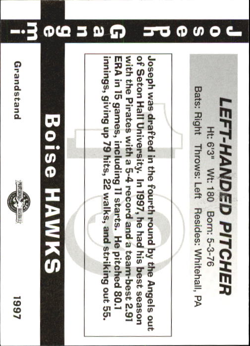 1997 Boise Hawks Grandstand #11 Joseph Gangerni back image