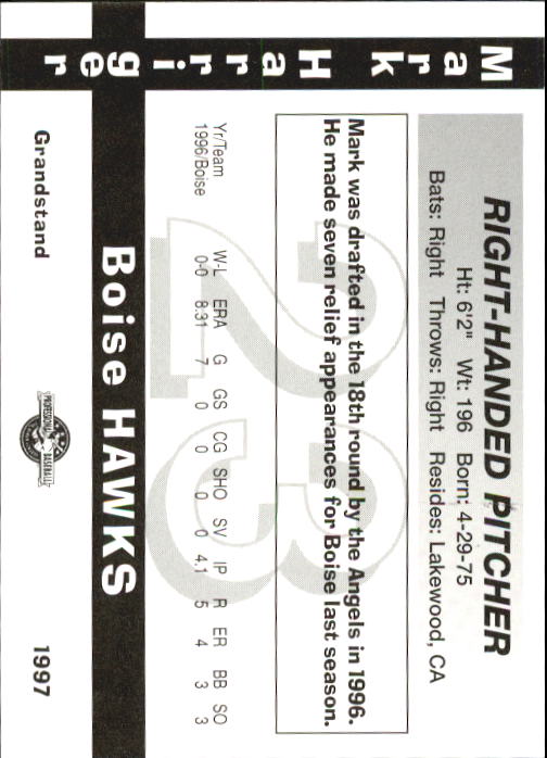 1997 Boise Hawks Grandstand #13 Mark Harriger back image