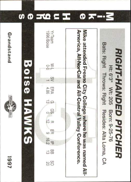1997 Boise Hawks Grandstand #15 Mike Hughes back image