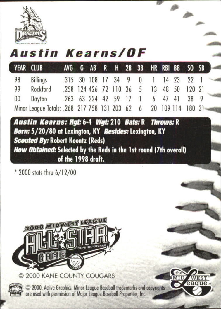 2000 Midwest League All-Stars Active Graphics #23 Austin Kearns back image
