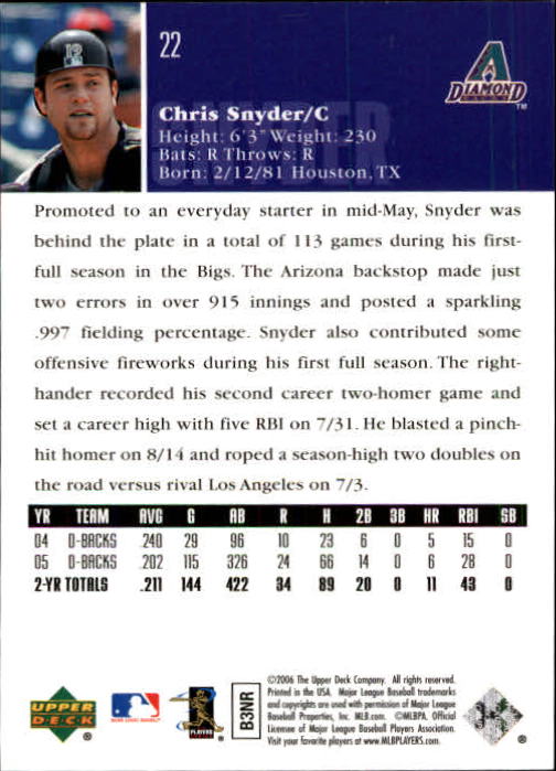 2006 Upper Deck #22 Chris Snyder back image