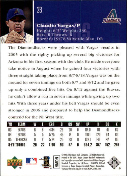 2006 Upper Deck #23 Claudio Vargas back image